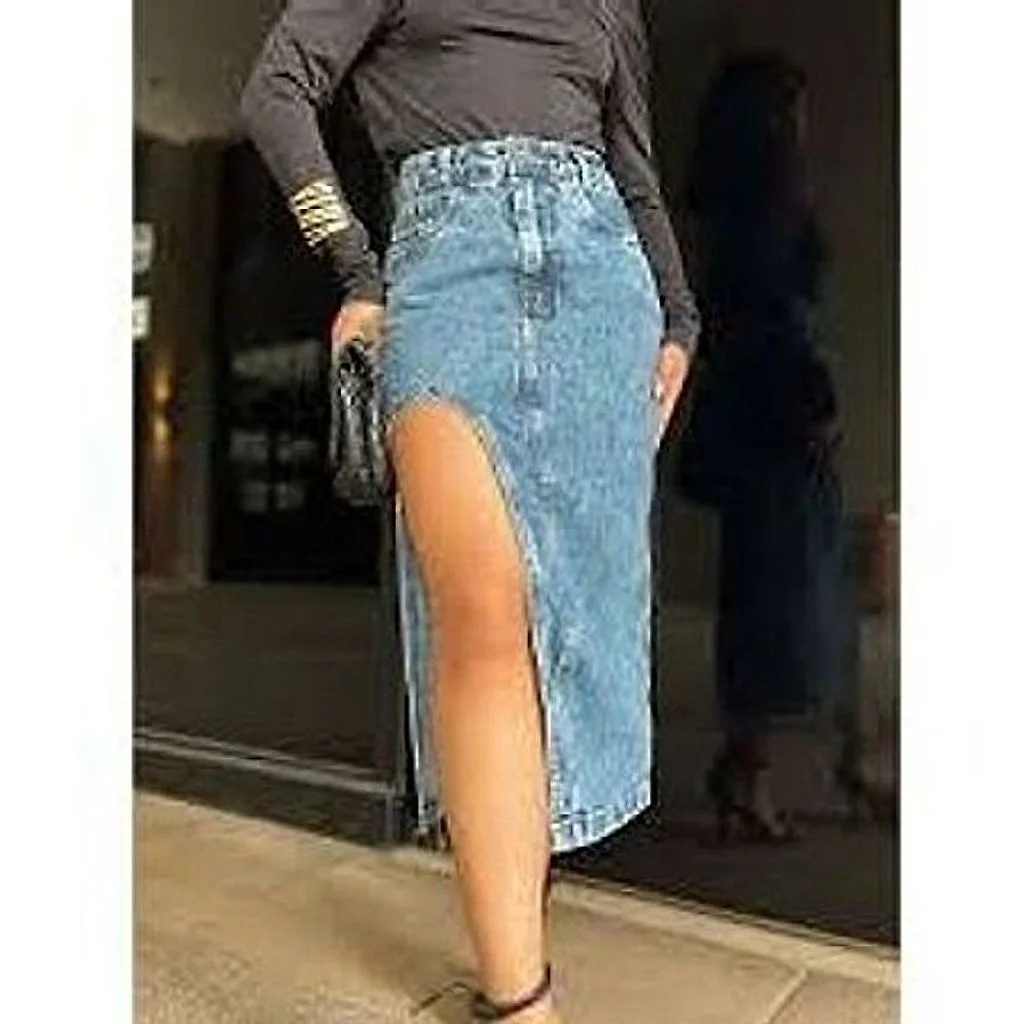 Saia Midi Jeans com Fenda